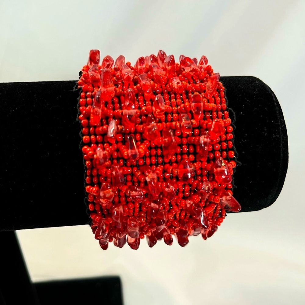 Red Beaded Stretch Bracelet